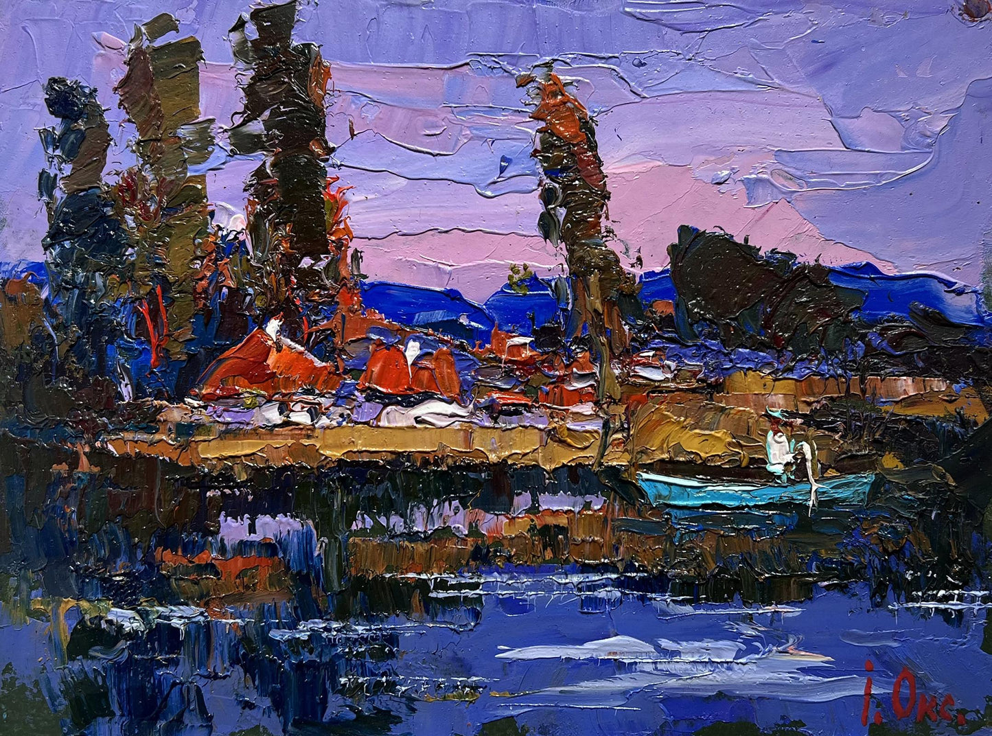 Vibrant impressionist oil painting Swimming on the lake by Oksana Ivanyuk