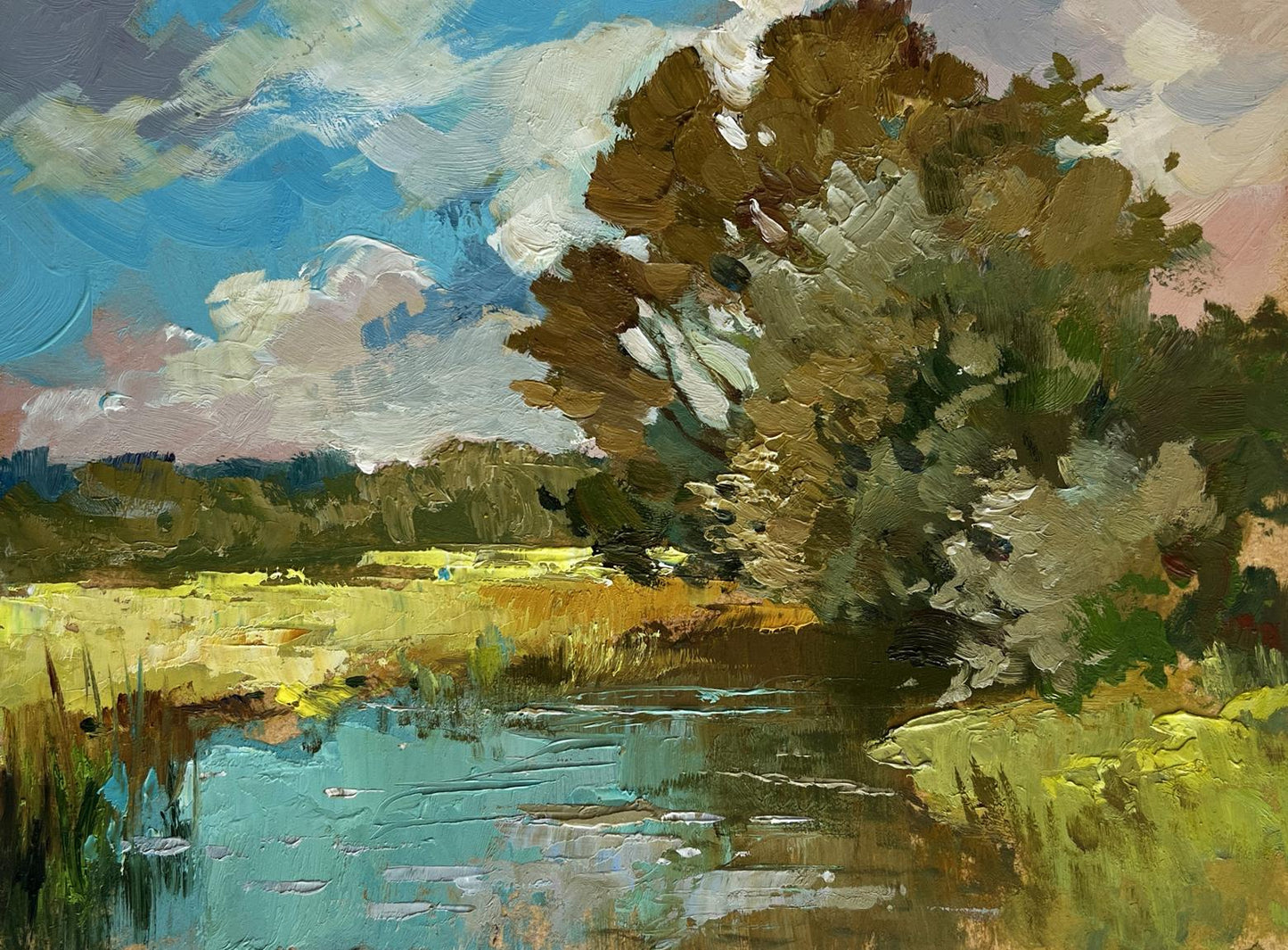 Textured impressionist oil painting of River along the Willow by Yuriy Suprunchuk