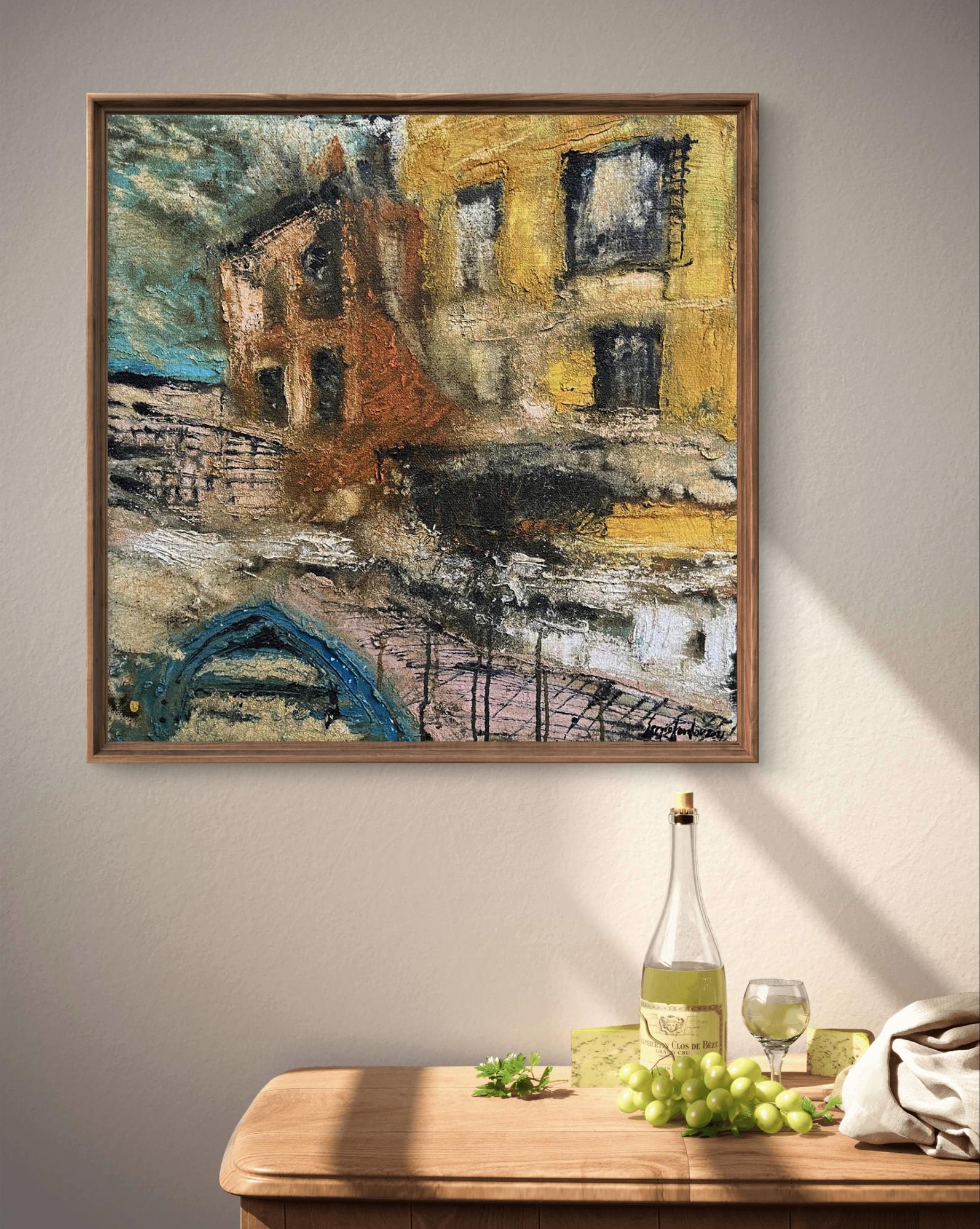 Framed Oil painting Contrary to by Serhiy Kovalev urban abstract scene