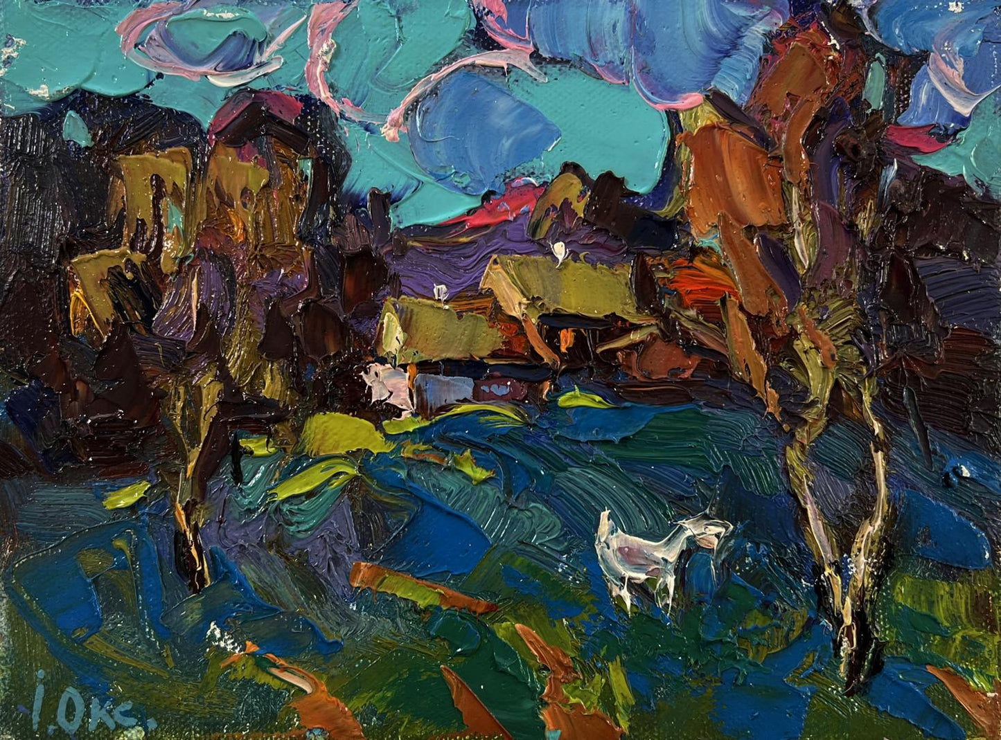 Vibrant impressionist oil painting Day outside the village by Oksana Ivanyuk
