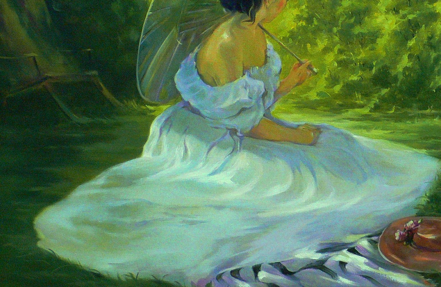 Oil painting of woman with parasol in Holidays in the mountains by Vasily Korkishko