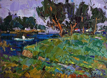 Vibrant impressionist oil painting Swam to the shore by Oksana Ivanyuk