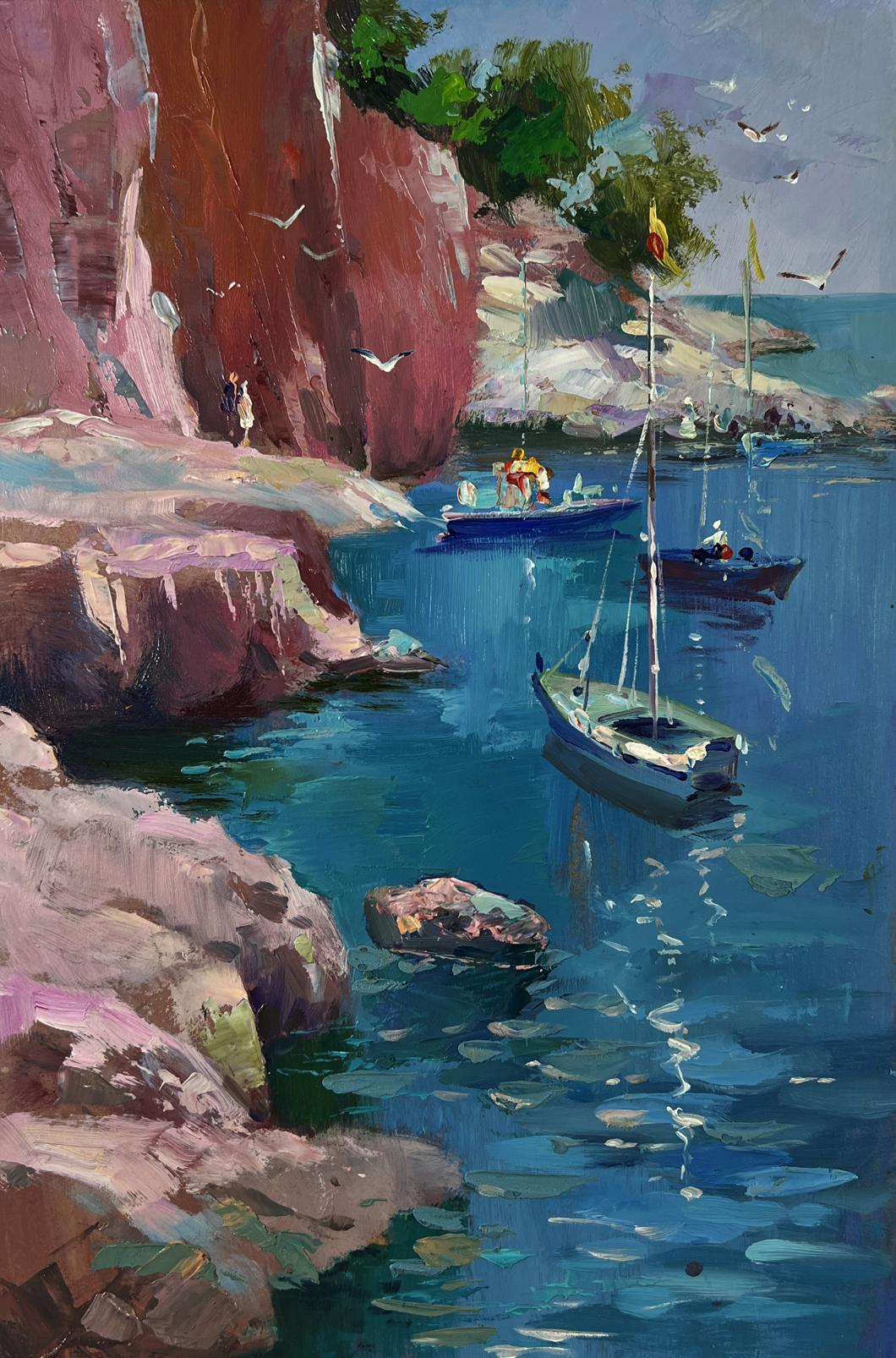 Oil painting Boats on the rocky shore by Yuriy Suprunchuk