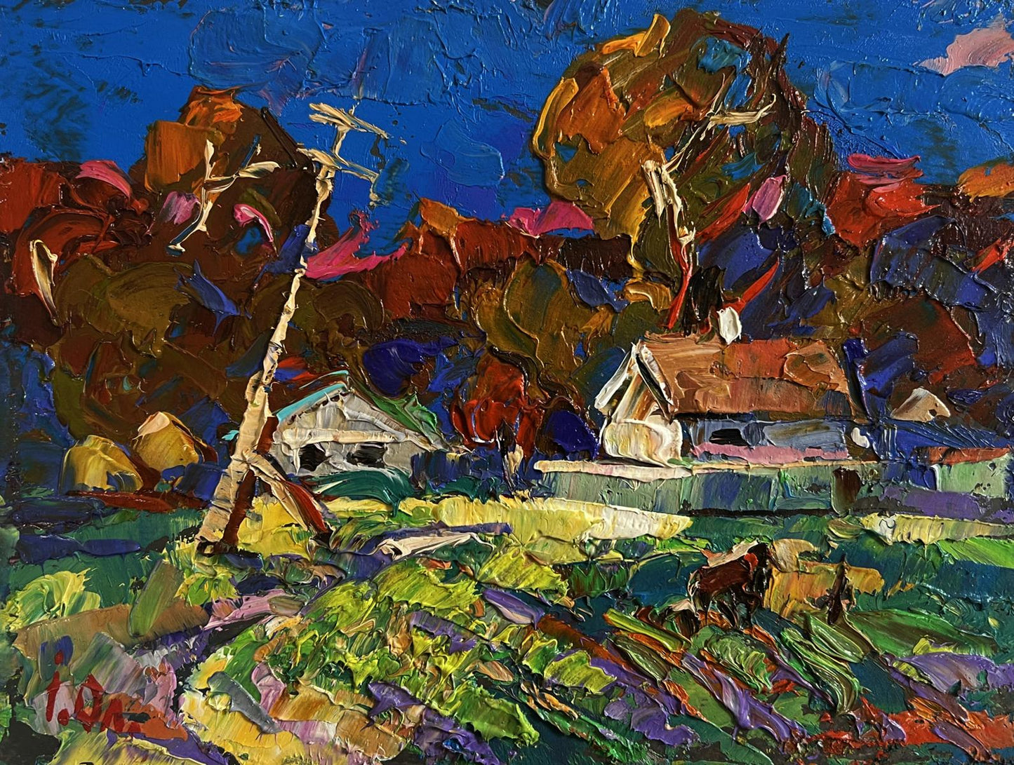 Vibrant impressionist oil painting Autumn has come to the village by Oleksiy Ivanyuk