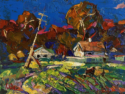 Vibrant impressionist oil painting Autumn has come to the village by Oleksiy Ivanyuk