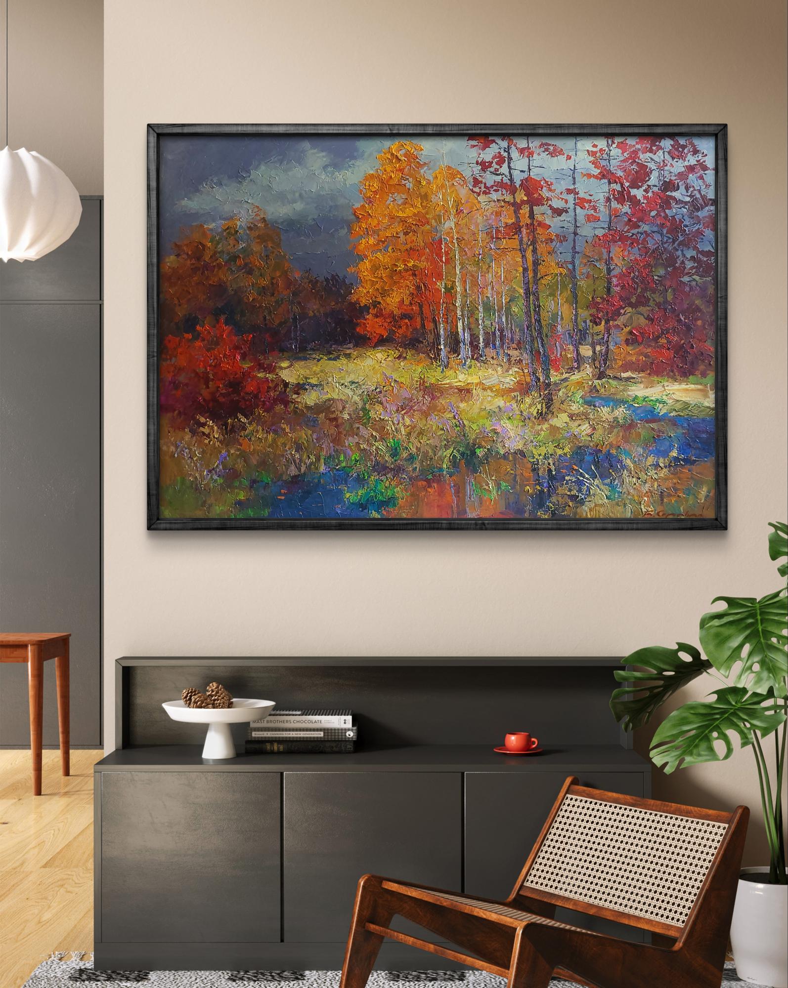 Oil painting Autumn forest by Boris Serdyuk in black frame