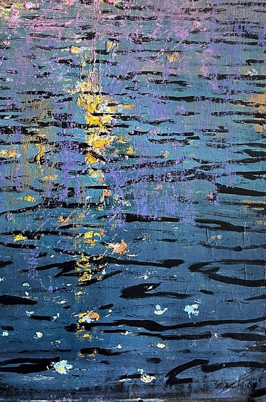 Oil painting Reflection at Sea by Juan Angel Gonzalez de la Calle, textured blues and purples