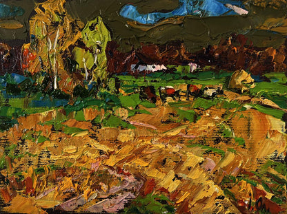 Impasto oil painting Autumn evening fields by Oleksiy Ivanyuk