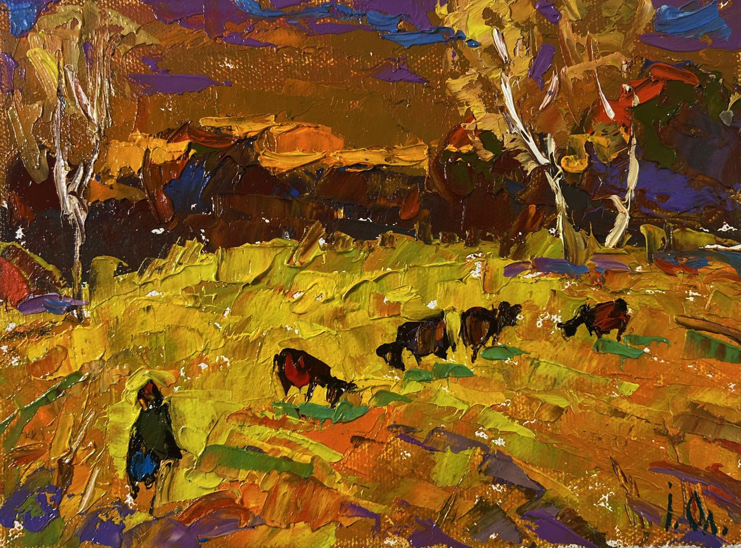Vibrant impressionist oil painting Autumn and the last singing of birds by Oleksiy Ivanyuk