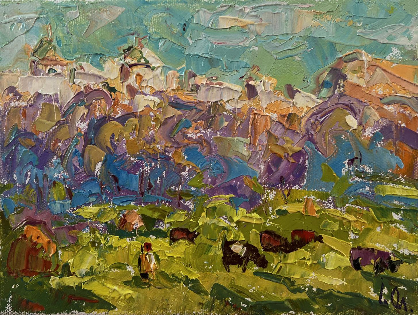 Vibrant impressionist oil painting A walk outside the village by Oleksiy Ivanyuk