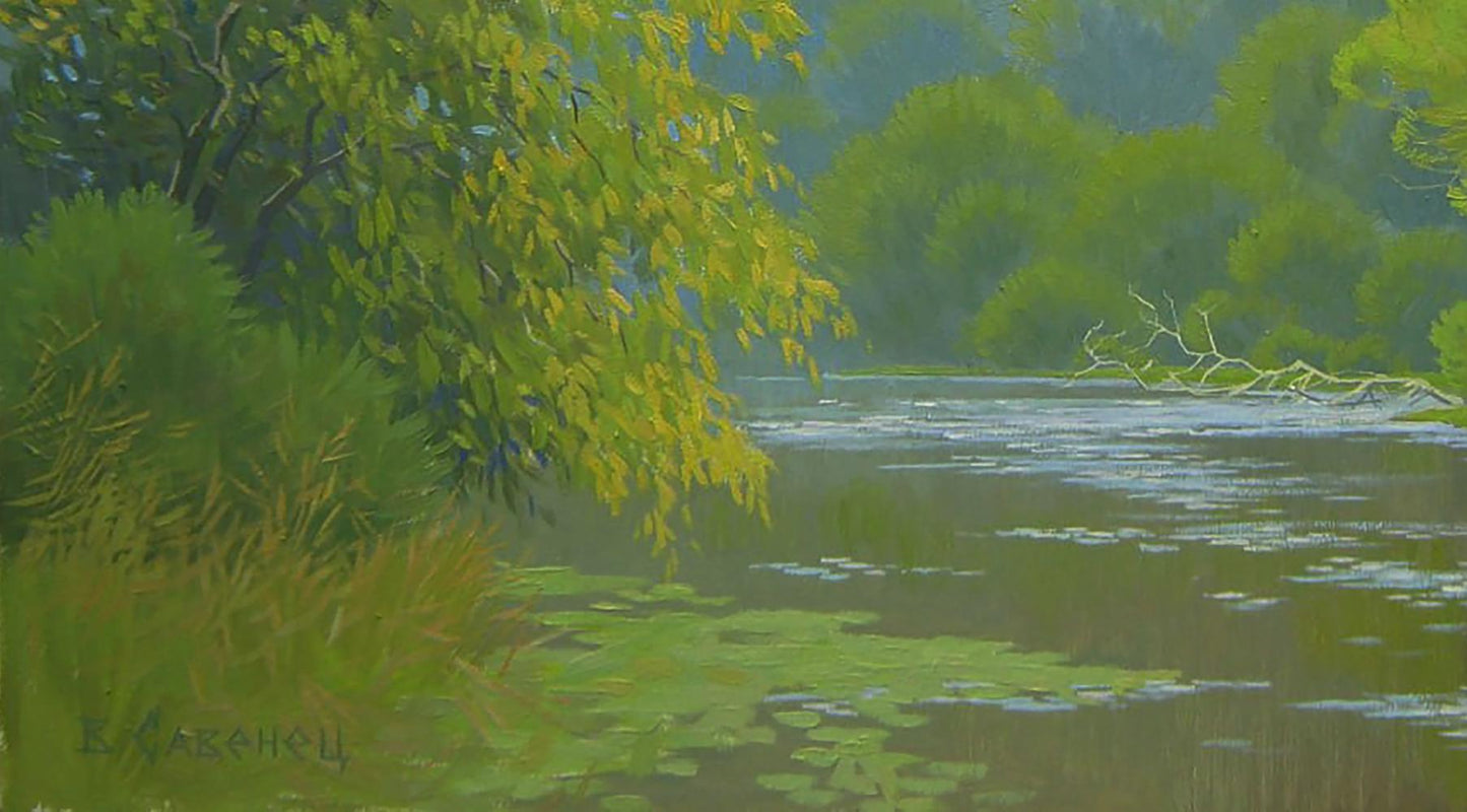 Serene oil painting By the summer river by Valery Savenets
