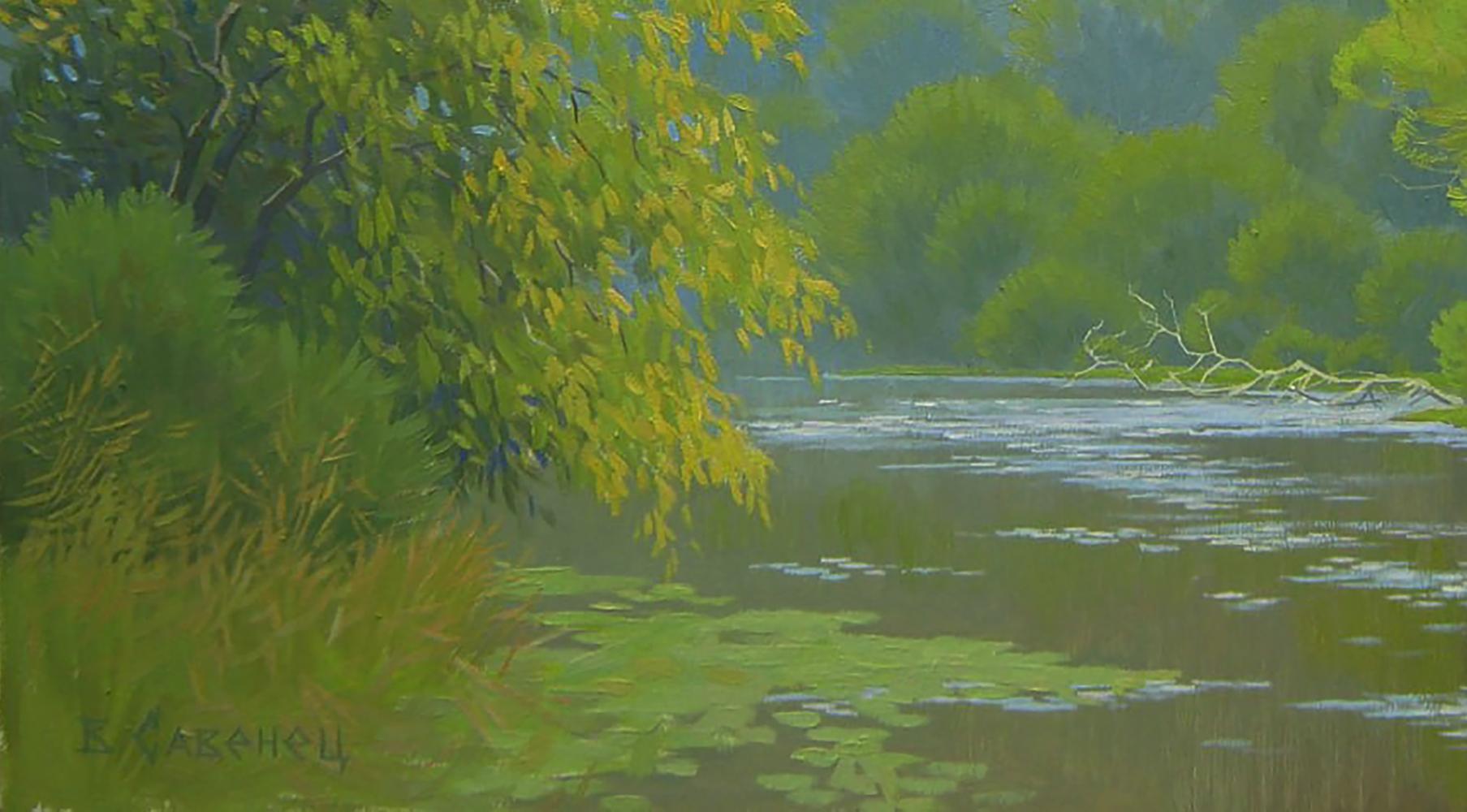Serene oil painting By the summer river by Valery Savenets