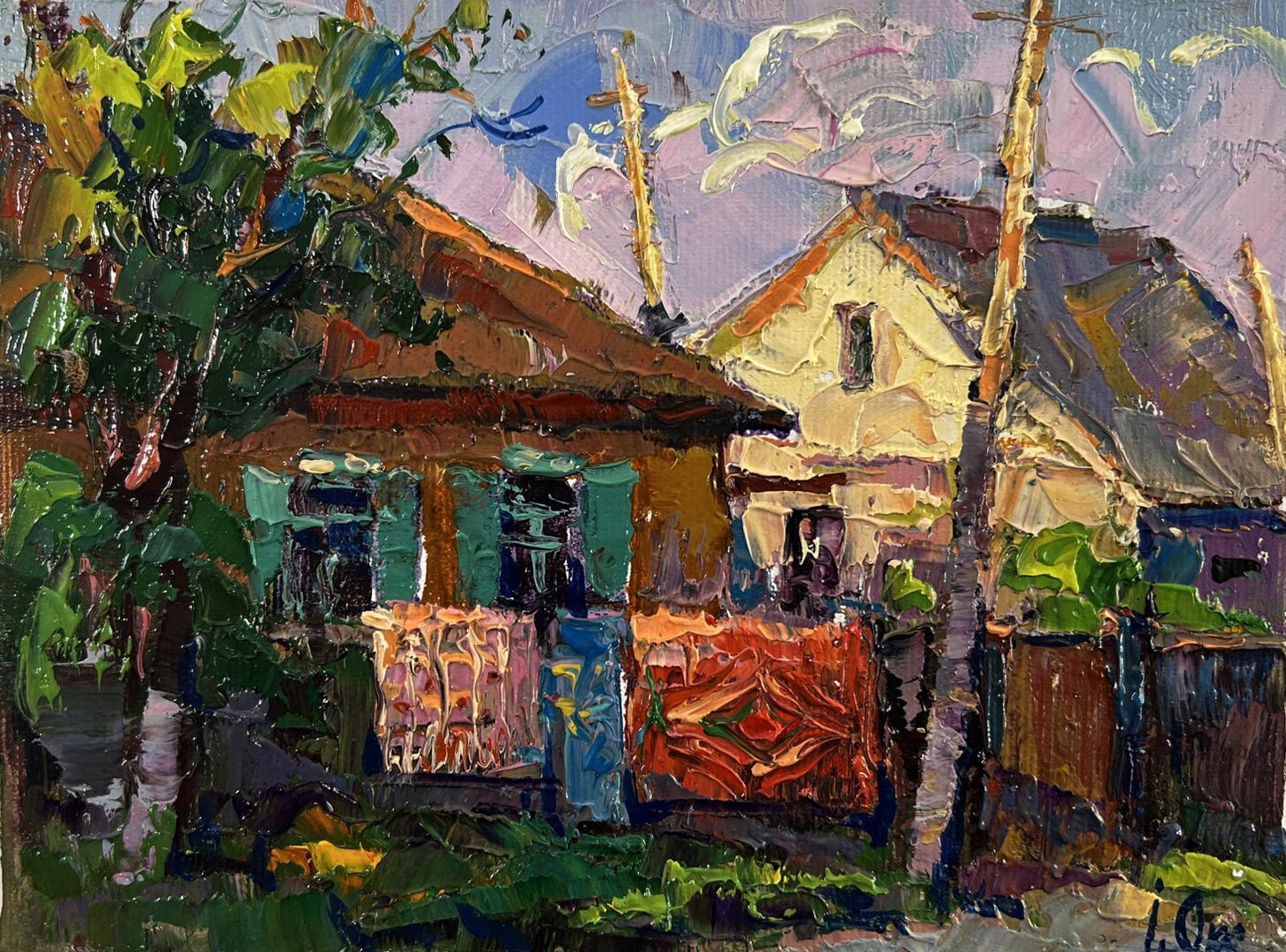 Vibrant impressionist oil painting Weekend in the village by Oksana Ivanyuk