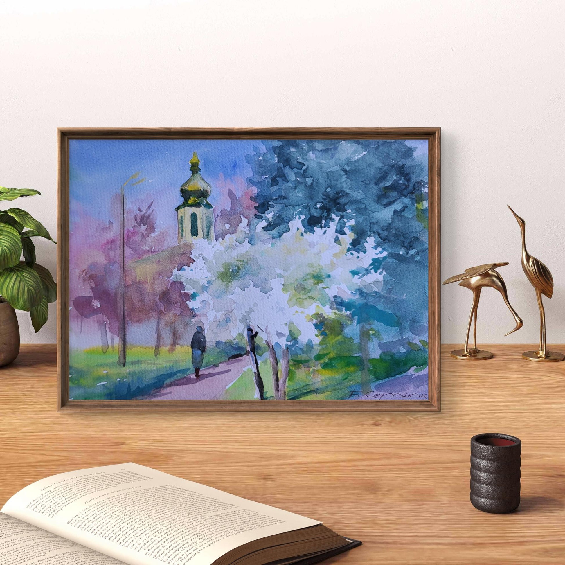 Watercolor painting The ringing of spring bells by Boris Serdyuk in rustic frame