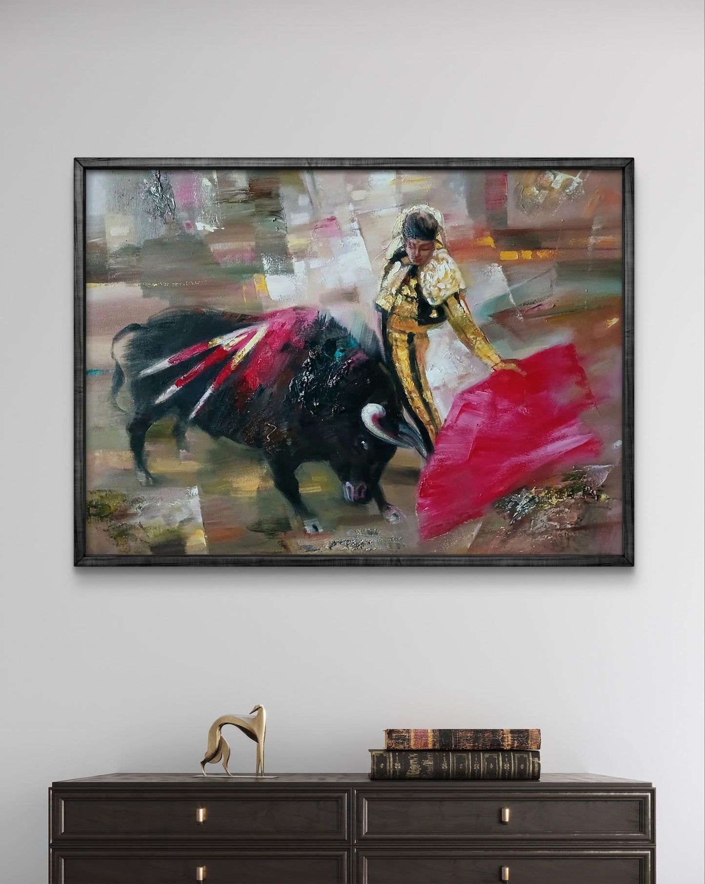 Abstract oil painting of matador vs bull by Anatoly Tarabanov