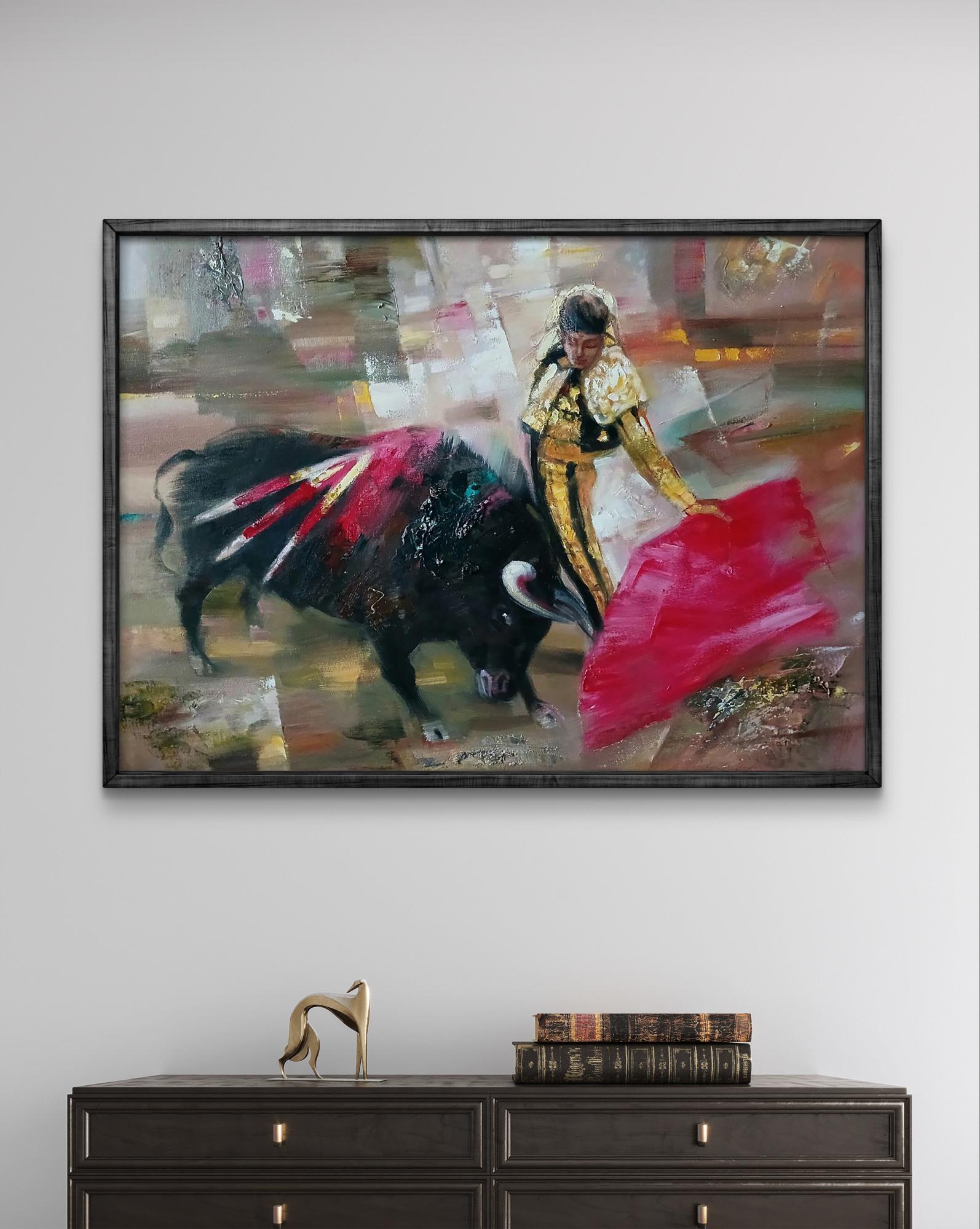 Abstract oil painting of matador vs bull by Anatoly Tarabanov