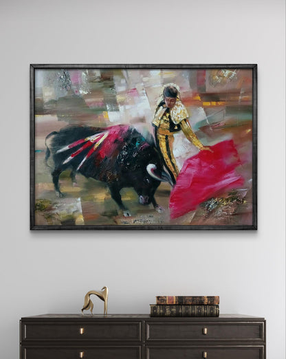 Abstract oil painting of matador vs bull by Anatoly Tarabanov