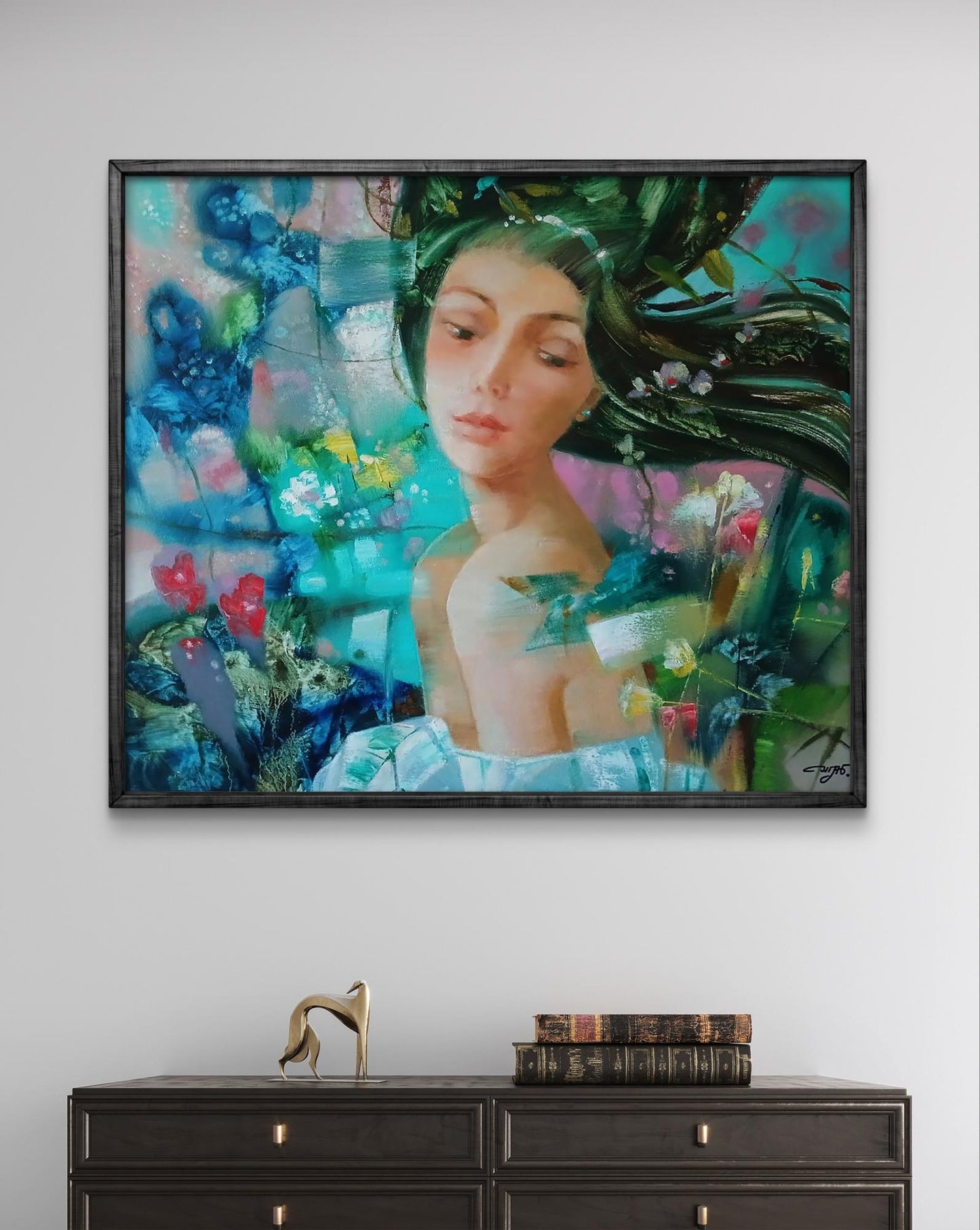 Framed abstract oil painting The girl is dreaming by Anatoly Tarabanov