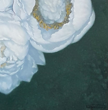 Oil painting of white peony flowers by Vasily Korkishko