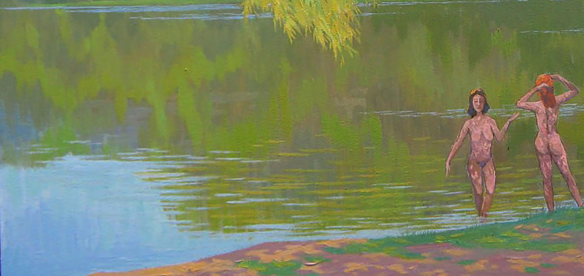 Oil painting Memories of summer by Valery Savenets: two nude figures in shallow water