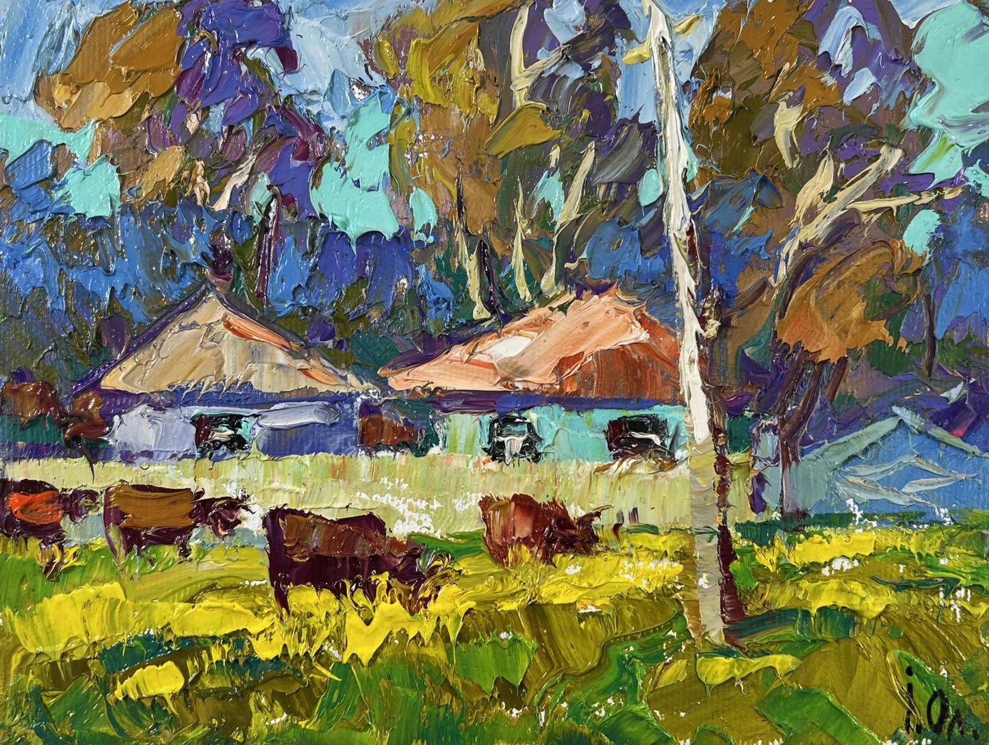 Vibrant impressionist oil painting The herd returns by Oleksiy Ivanyuk