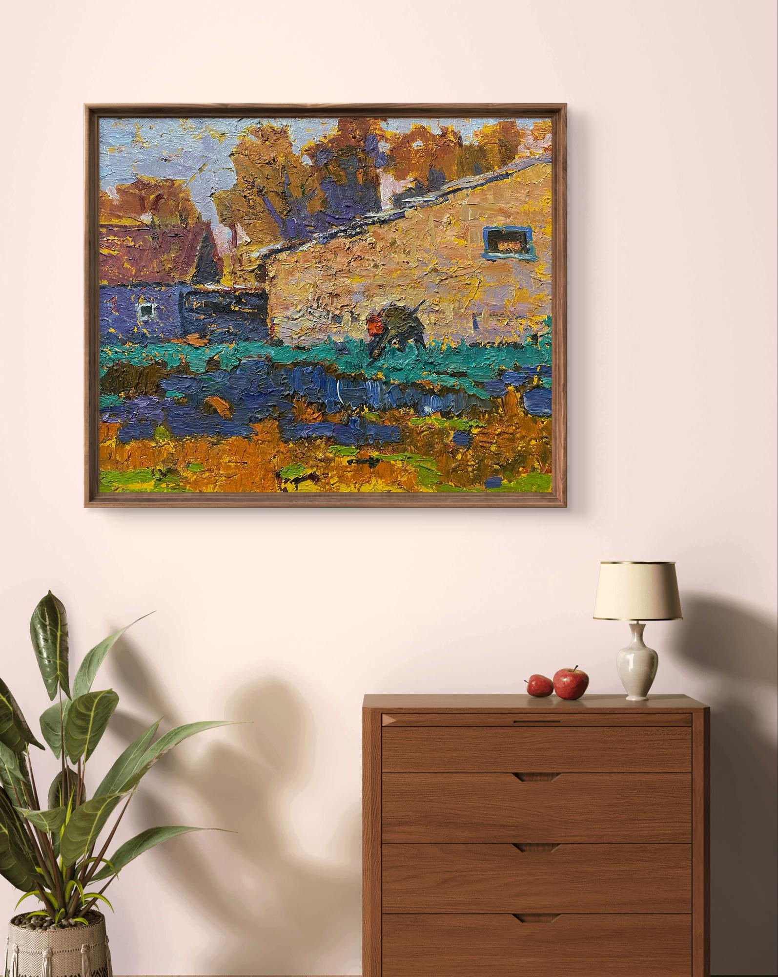 Framed Oleksiy Ivanyuk oil painting Sunny day in the garden village scene