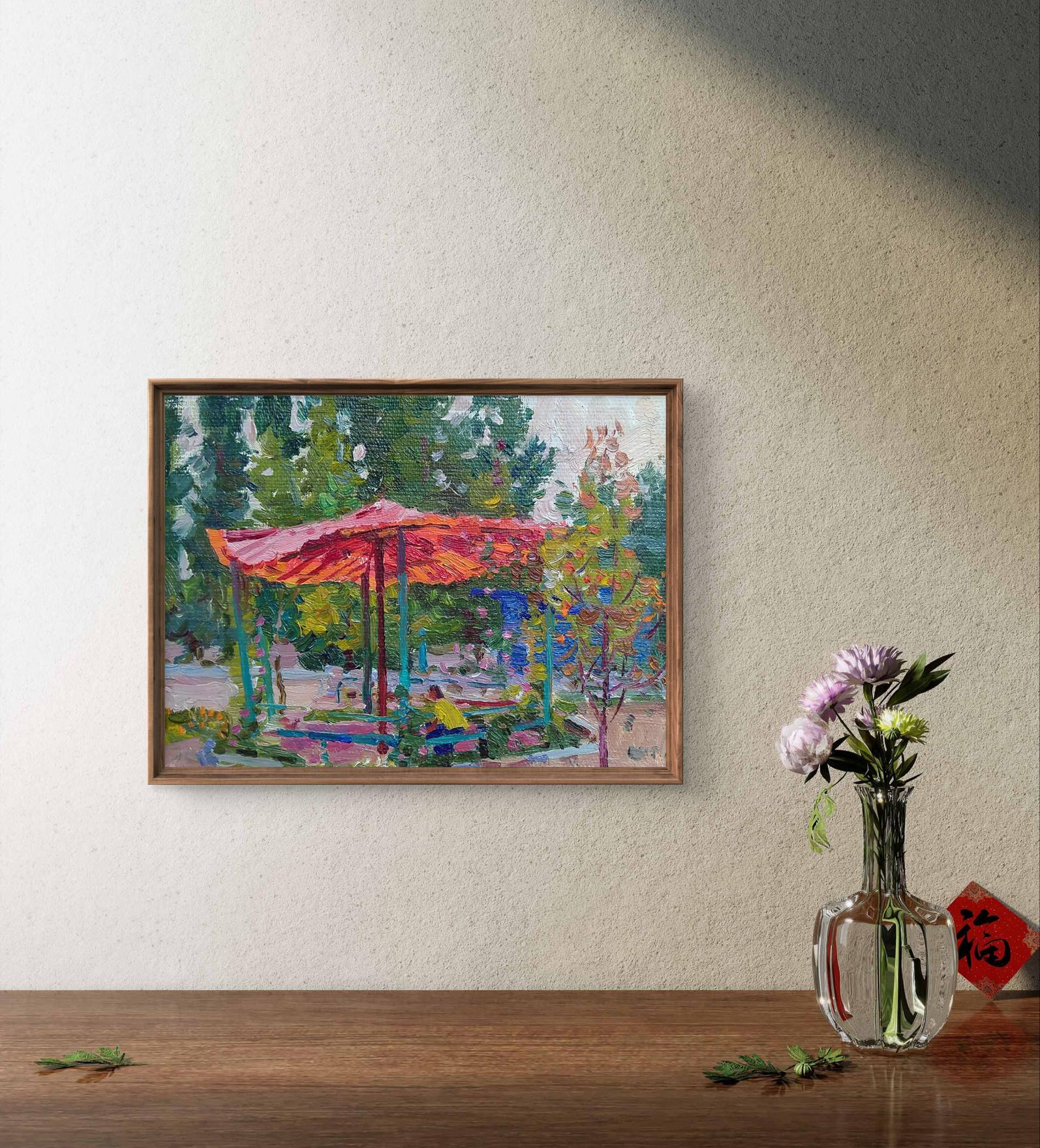 Oil painting Gazebo by Yury Konovalov in wooden frame