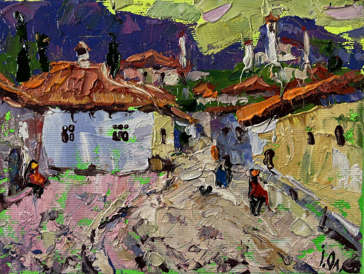 Vibrant impressionist oil painting of Oleksiy Ivanyuk old terracotta village