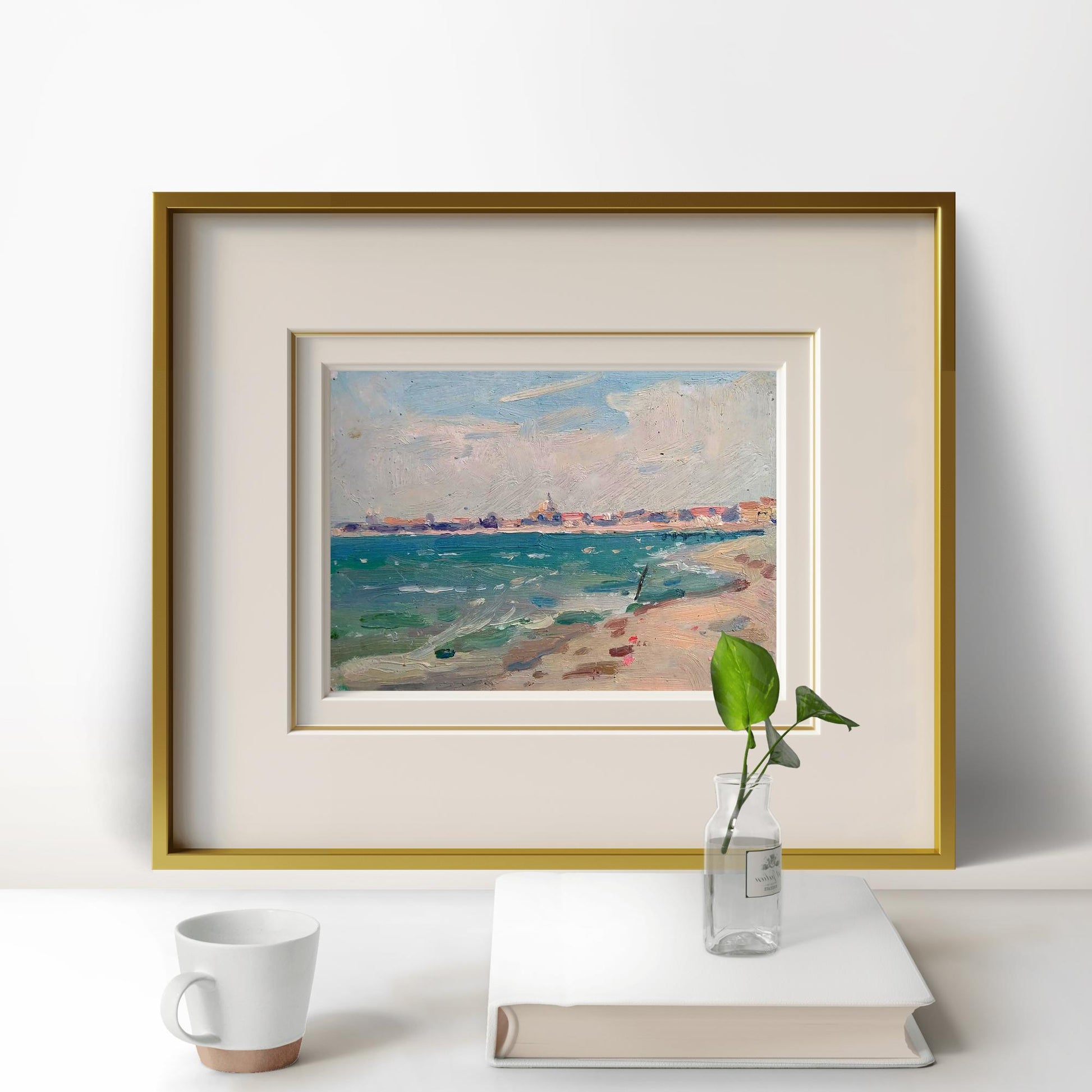 Oil painting Sea shores by Yury Konovalov in gold frame