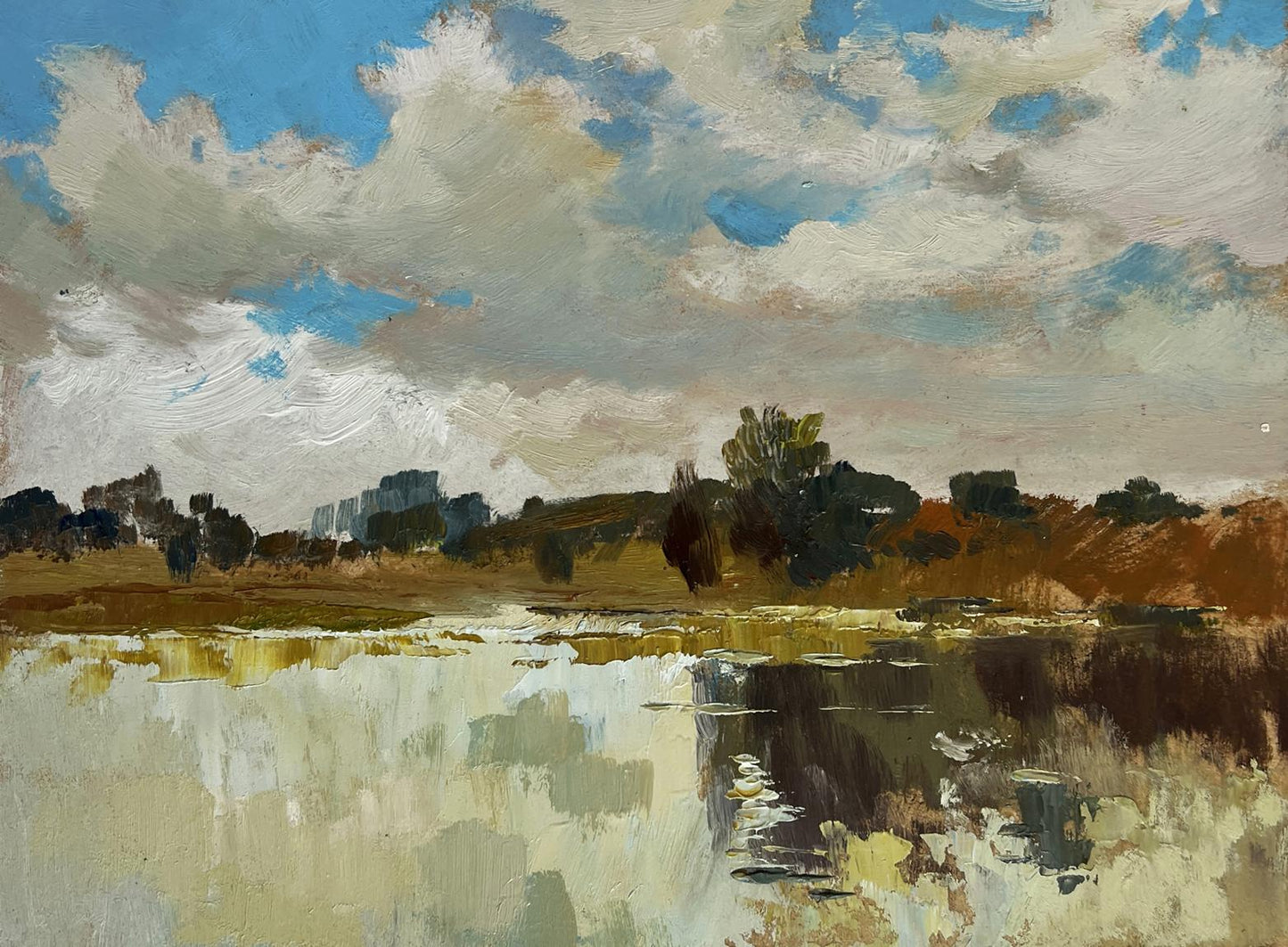 Oil painting The flow of time and nature by Yuriy Suprunchuk serene lake landscape
