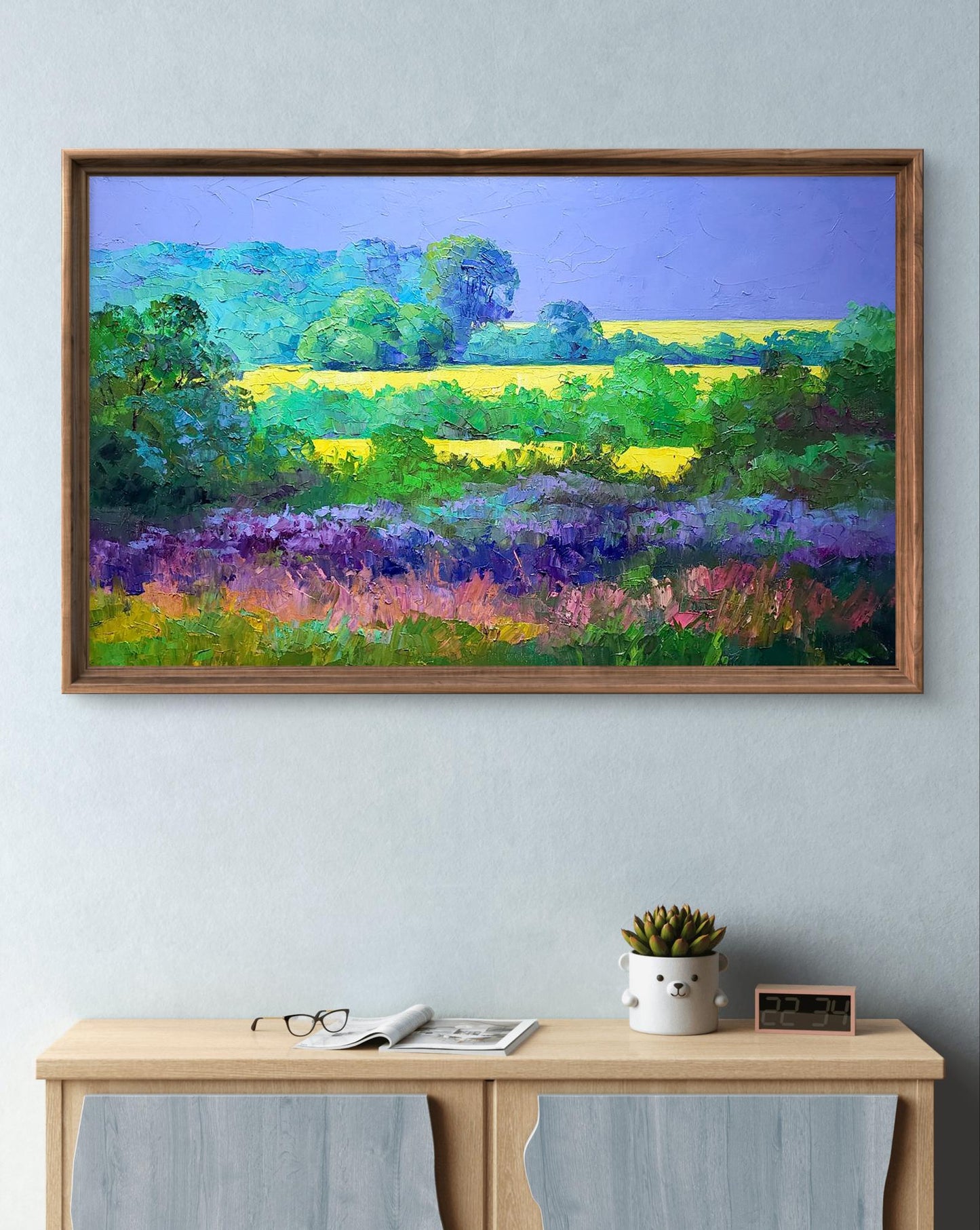 Oil painting Rapeseed fields by Boris Serdyuk in wooden frame