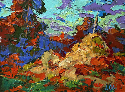 Vibrant impressionist oil painting Golden haystacks by Oleksiy Ivanyuk