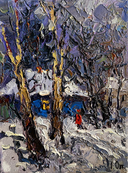 Abstract expressionist oil painting The winter night came quickly by Oksana Ivanyuk
