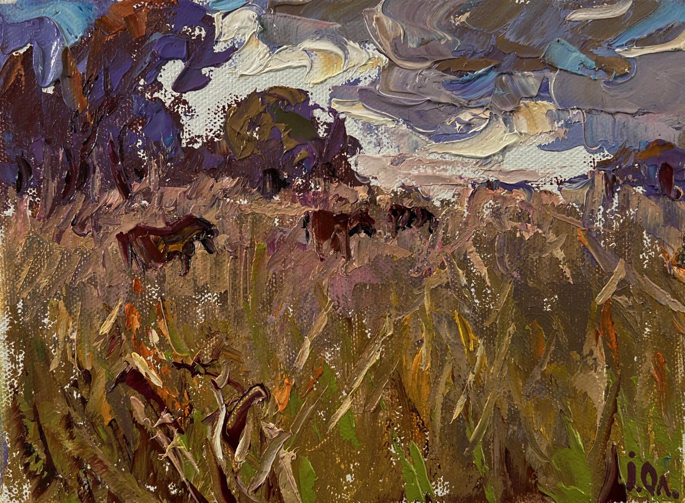 Oil painting of horses in spacious field by Oleksiy Ivanyuk