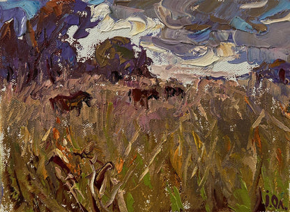 Oil painting of horses in spacious field by Oleksiy Ivanyuk