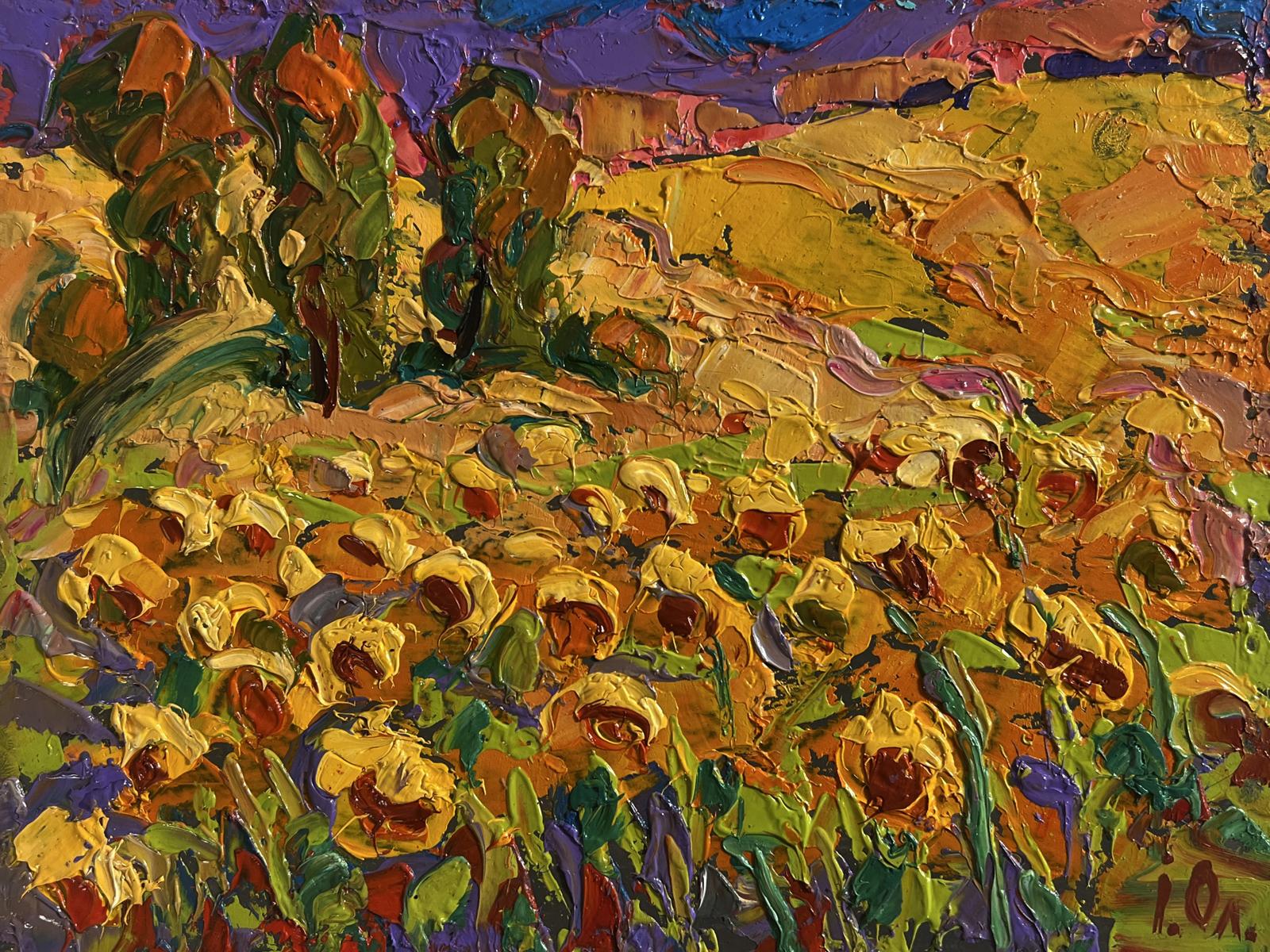 Vibrant Oleksiy Ivanyuk oil painting of impressionist sunflower field