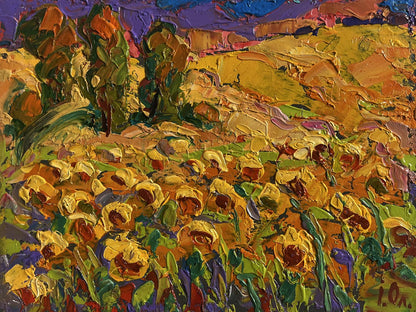 Vibrant Oleksiy Ivanyuk oil painting of impressionist sunflower field