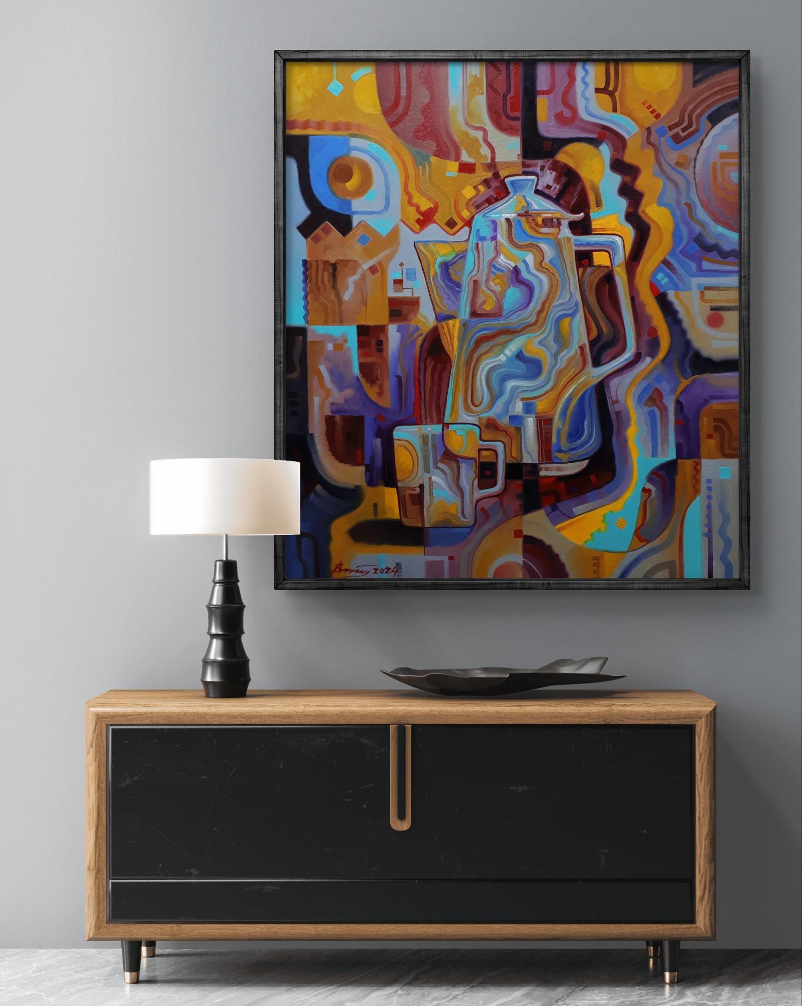 Vibrant oil painting Coffee time by Sergiy Voichenko in black frame