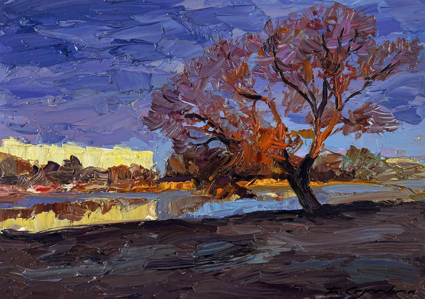 Oil painting Autumn September Days by Boris Serdyuk, vibrant tree