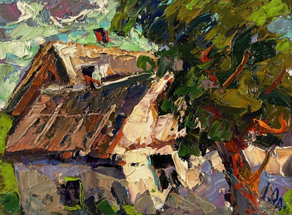 Oil painting of rustic summer village house by Oleksiy Ivanyuk