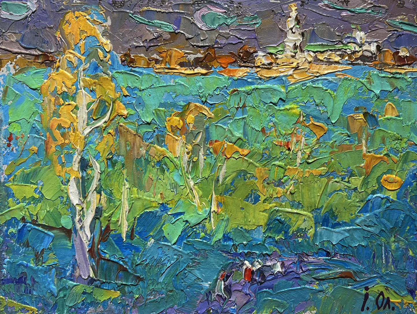Vibrant impressionist oil painting Early autumn has come by Oksana Ivanyuk