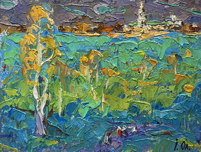 Vibrant impressionist oil painting Early autumn has come by Oksana Ivanyuk