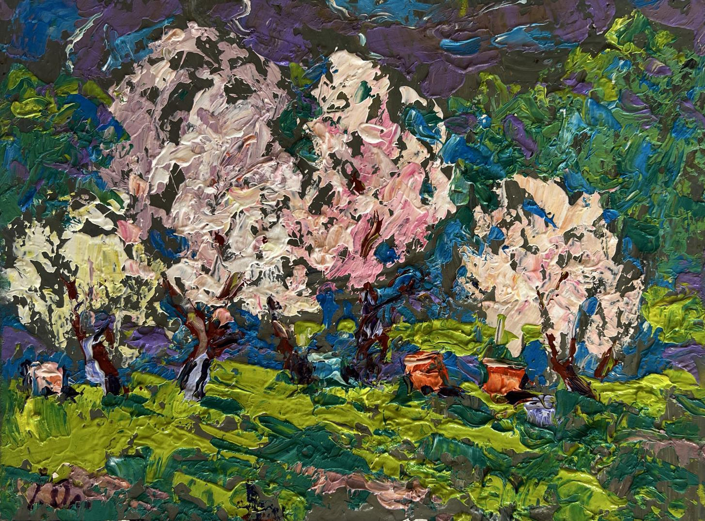 Vibrant Spring Blossom oil painting by Oleksiy Ivanyuk with pink trees