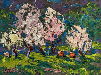 Vibrant Spring Blossom oil painting by Oleksiy Ivanyuk with pink trees