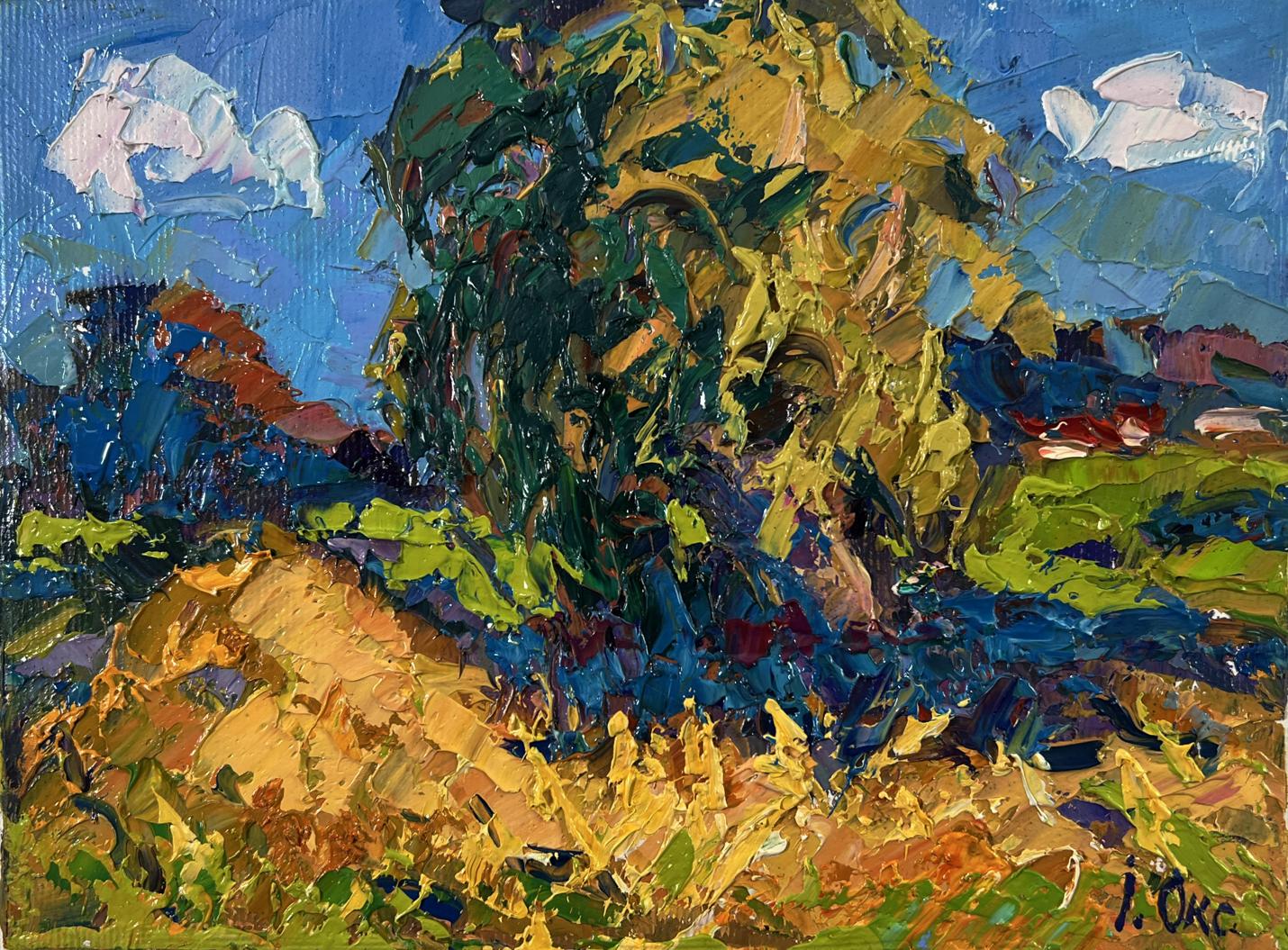 Vibrant impressionist oil painting Summer haymaking by Oksana Ivanyuk