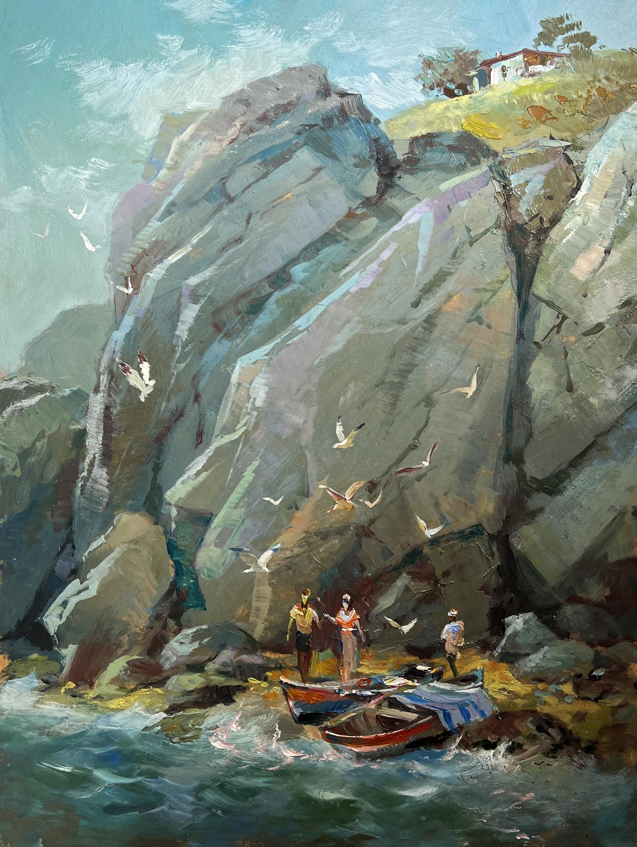 Vibrant oil painting Whisper of the Sea Waves by Yuriy Suprunchuk coastal cliffs scene