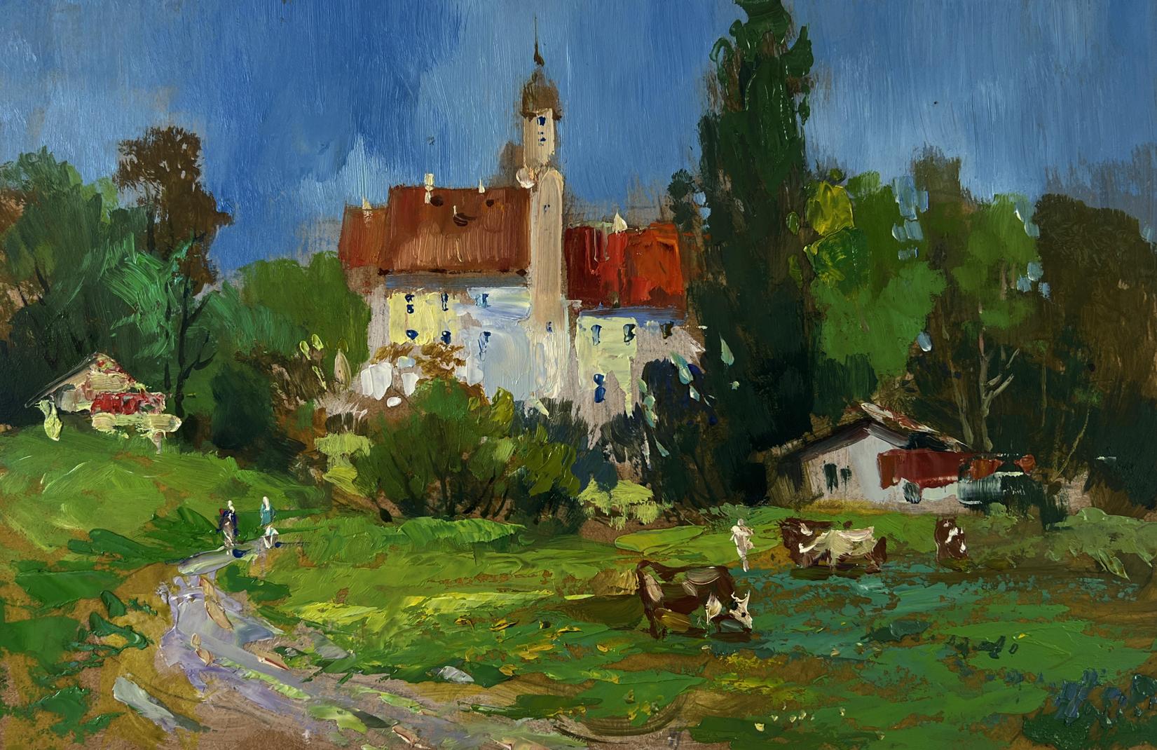 Oil painting of Yuriy Suprunchuk castle overlooking endless steppe