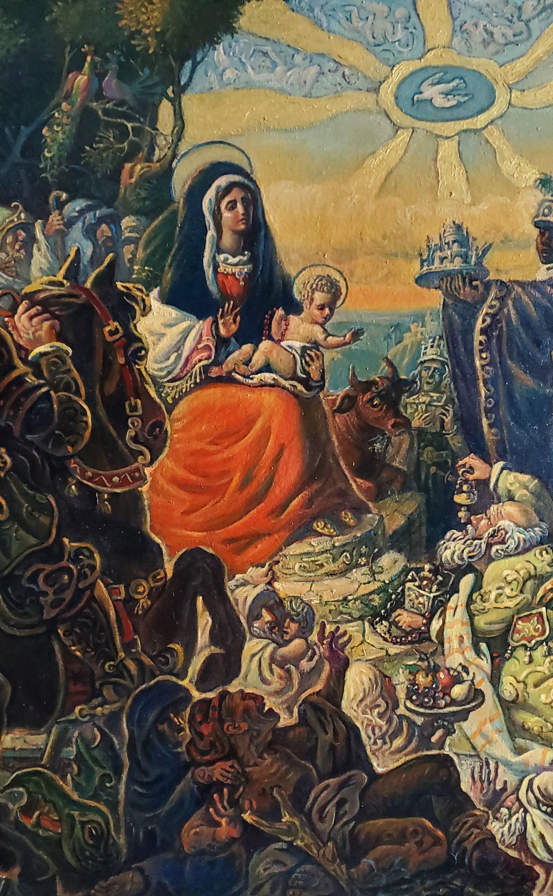 Oil painting Adoration of the Magi by Daniil Litvinov with Virgin Mary and infant Jesus