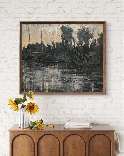 Oil painting Village river by Volodymyr Pashchenko in wooden frame
