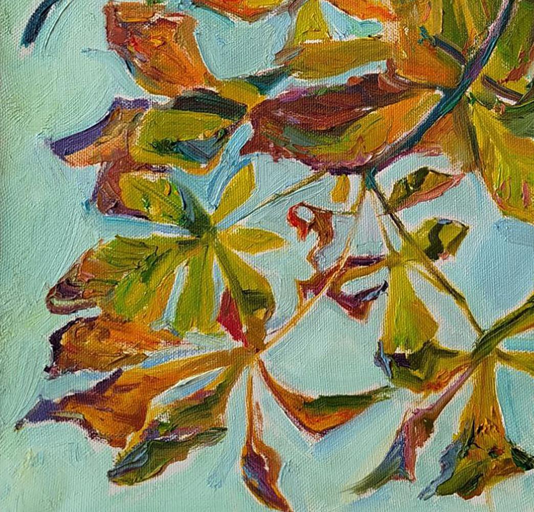 Vibrant oil painting Chestnut leaves by Leonid Pavlenko, autumn hues